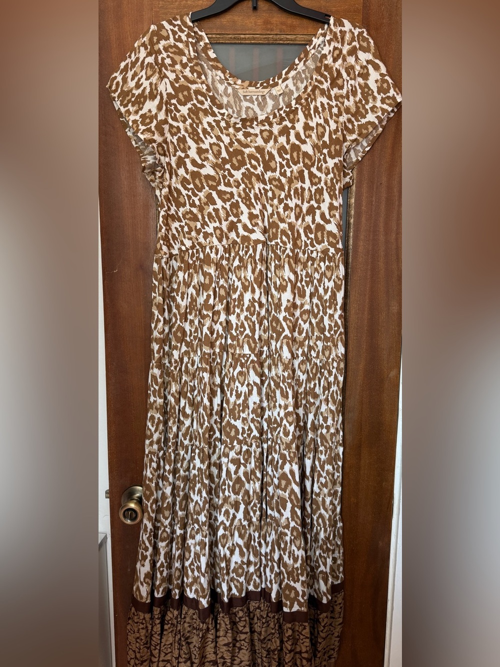 Soft Surroundings Women’s Kara TieredNeck Animal Print Cap Sleeve MIDI Dress